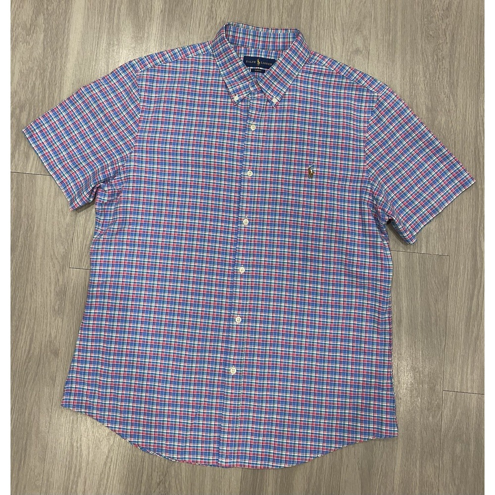 Polo Ralph Lauren Shirt Size XL Slim Fit Plaid Check Short Sleeve EUC